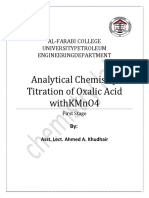 Analytical Chemistry Titration of Oxalic Acid Withkmno4: Al-Farabi College Universitypetroleum Engineeringdepartment