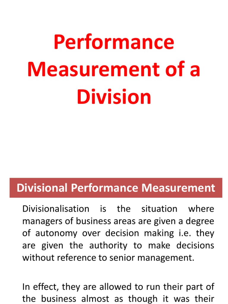 Divisional Performance Measurement PDF Return On Investment Cost