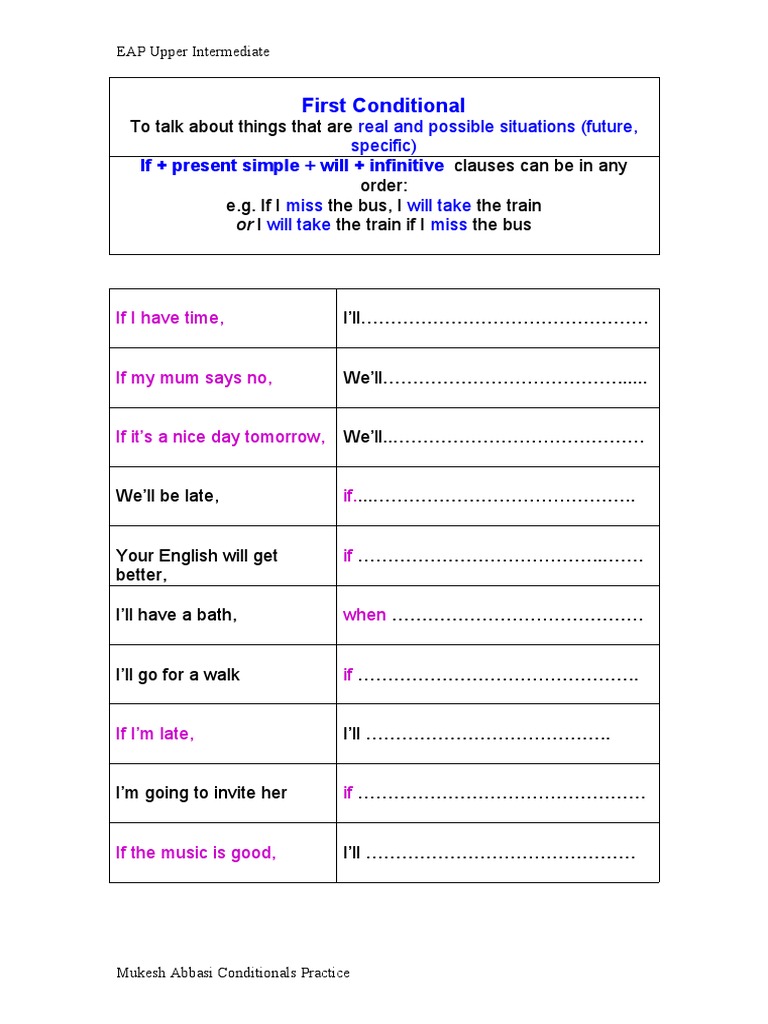First Conditional: If + Present Simple + Will + Infinitive | PDF