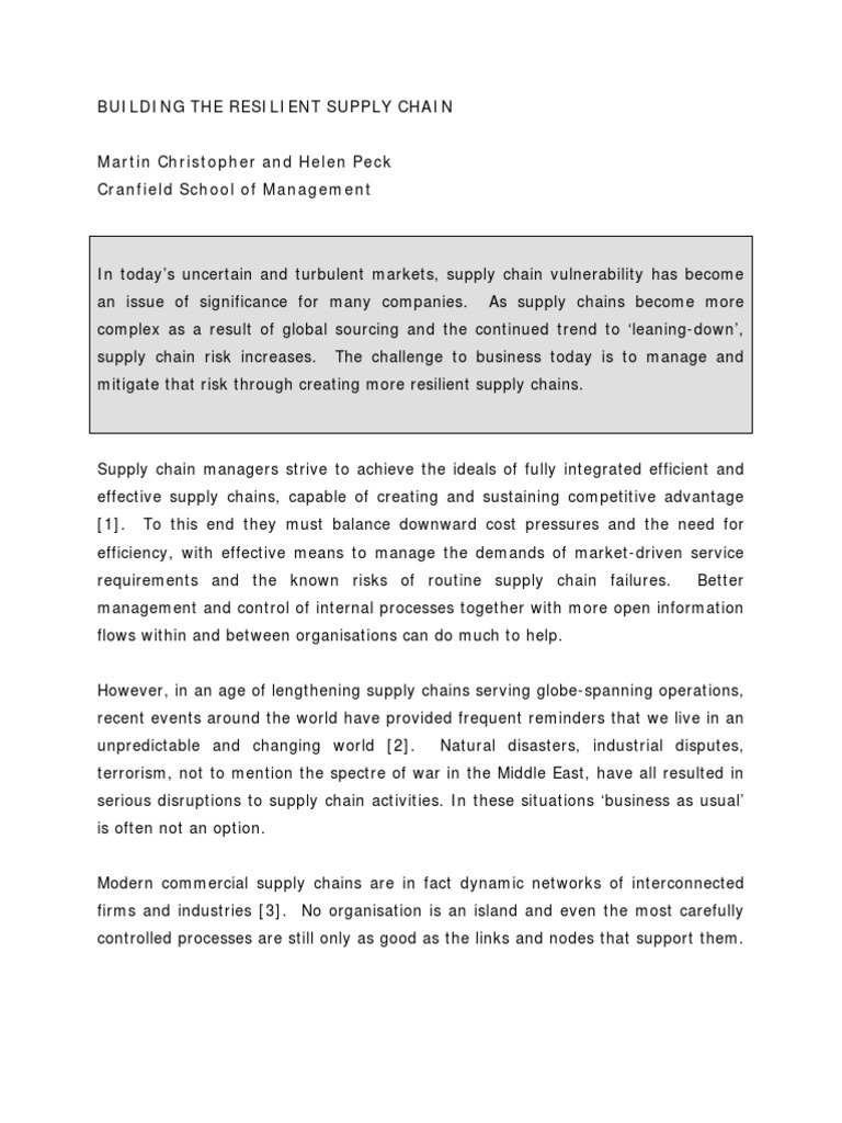 Building Resilient Supply Chains | PDF | Supply Chain | Risk Management