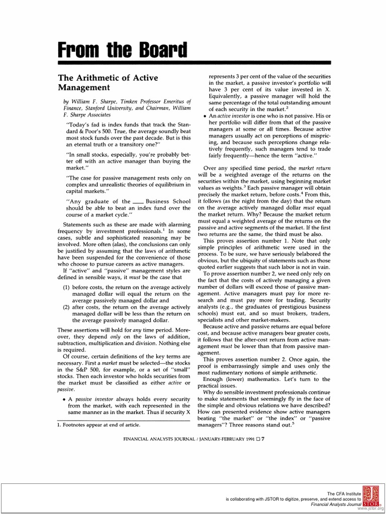 The Arithmetic Of Active Management