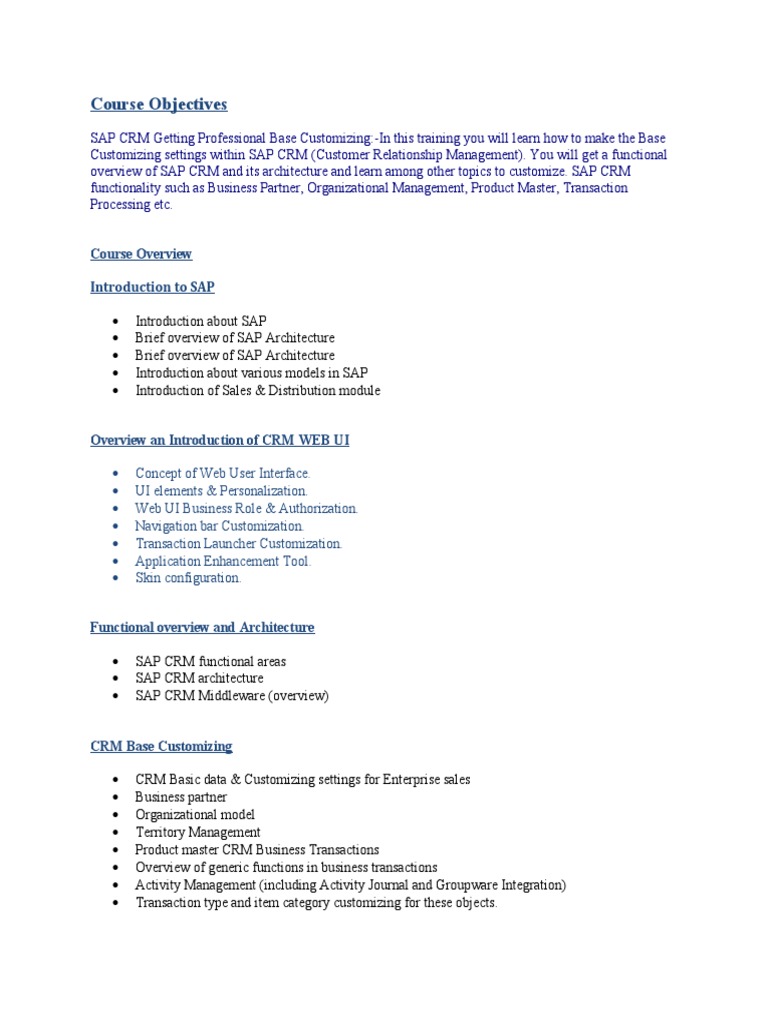 SAP CRM Base Customizing Training Guide | PDF | Business | Computers