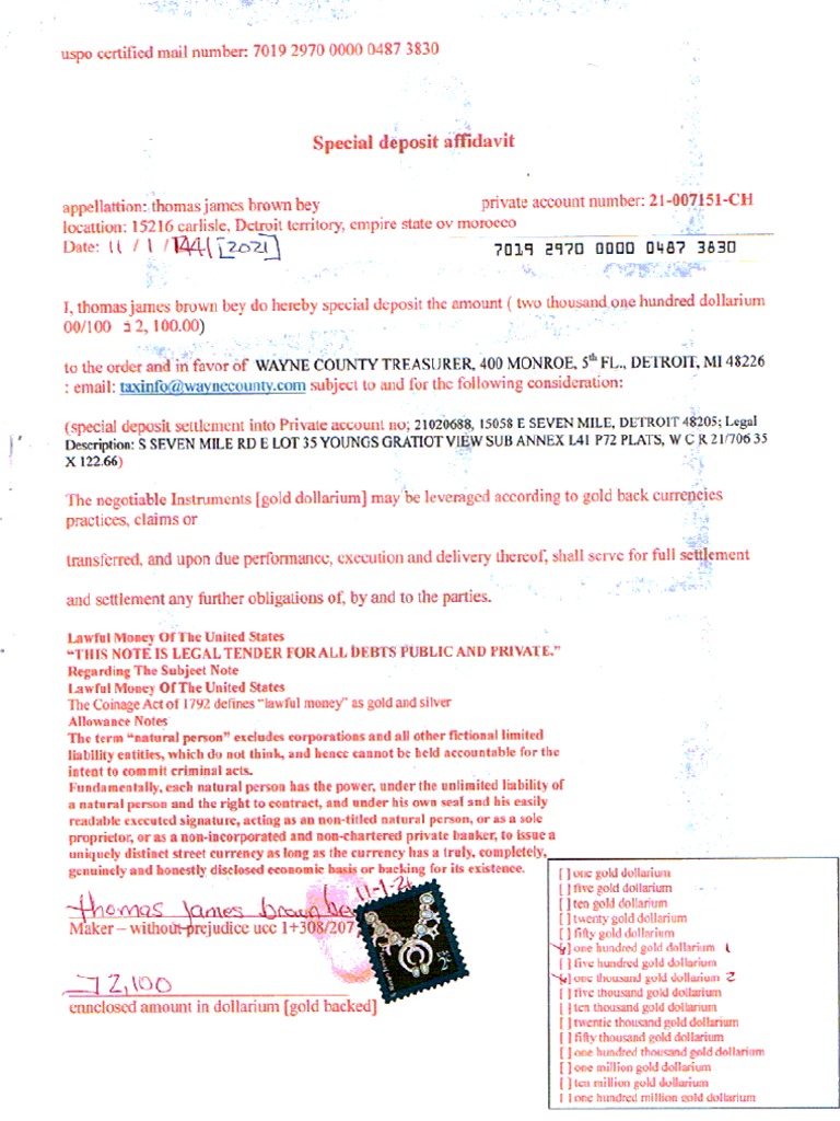 Settlement Affidavit Wayne County Treasurer-15058 e Seven Mile Red Nov. 1 2021 | PDF