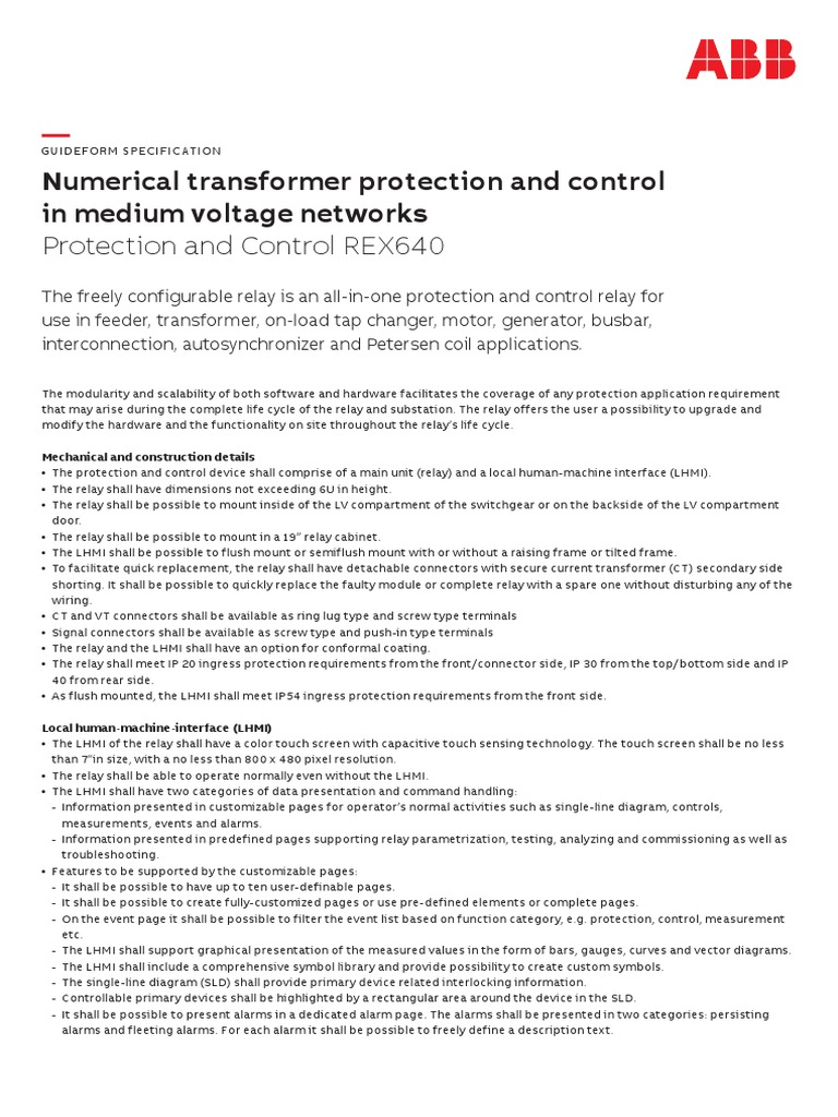 Protection and Control REX640 Transformer 2NGA000427 ENa | PDF ...