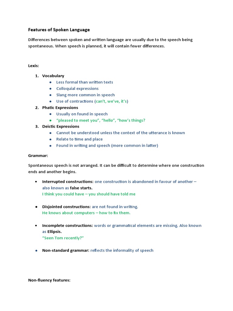 Key Features of Spoken Language | PDF | Linguistics | Languages