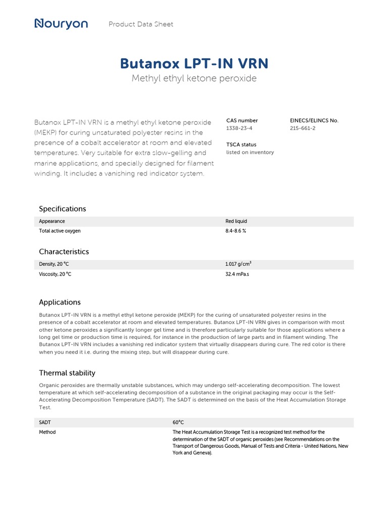 Butanox LPT-IN VRN: Methyl Ethyl Ketone Peroxide | Download Free PDF ...