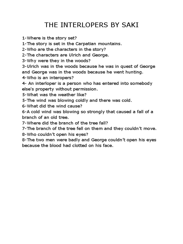 Summary of "The Interlopers" by Saki | PDF | Mystery, Thriller & Crime ...