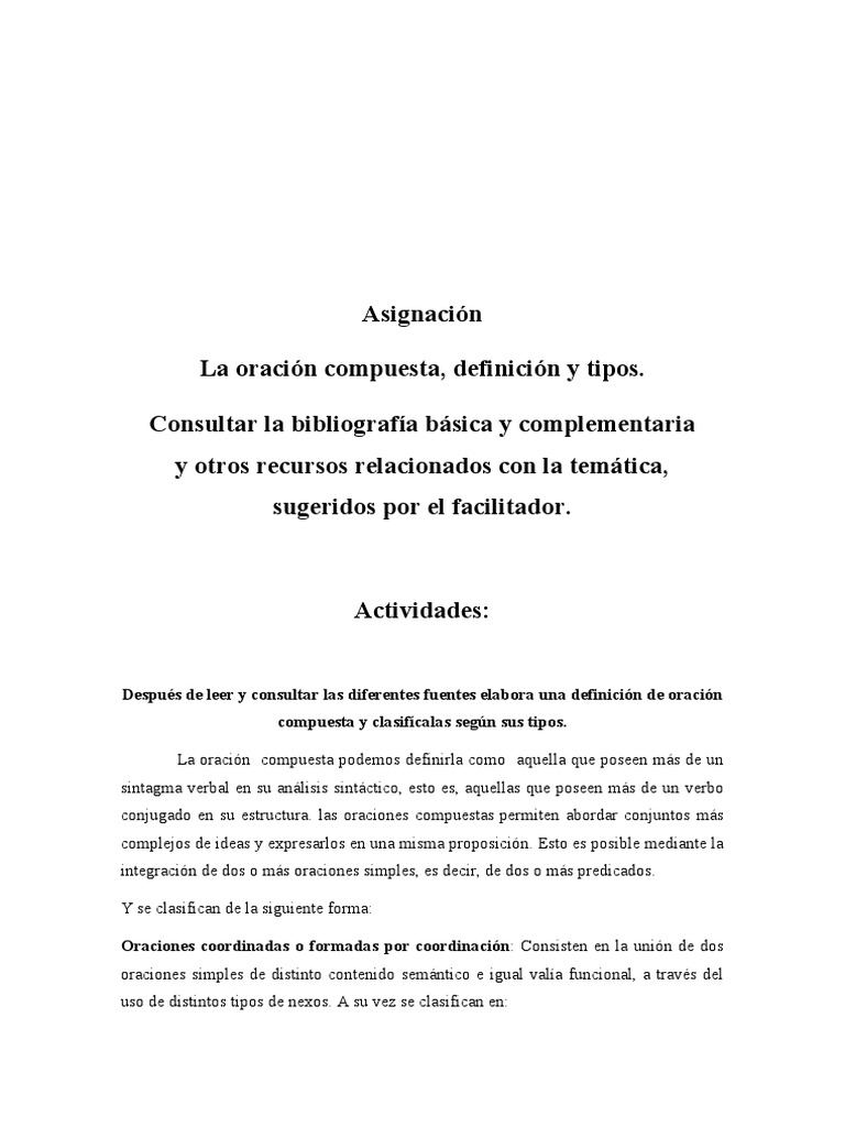 Definición y tipos de oraciones compuestas | PDF | Oración (Lingüística ...
