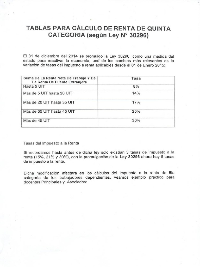 Tabla Calculo Renta 5ta | PDF | Impuesto sobre la renta | Impuestos