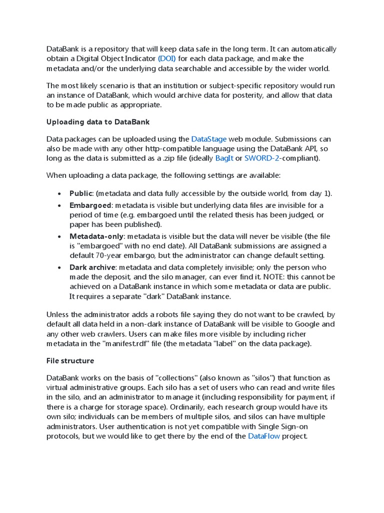 DataBank: Secure Long-Term Data Repository | PDF | Metadata | Computer File