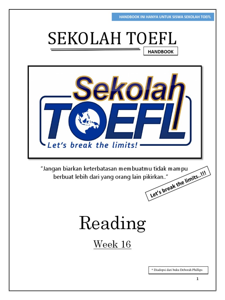 Panduan Siswa Sekolah TOEFL Minggu 16 | PDF