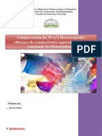 Compte Rendu Du TP N°2 Electrochimie: Mesure de Conductivités Équivalente Et de Constante de Dissociation