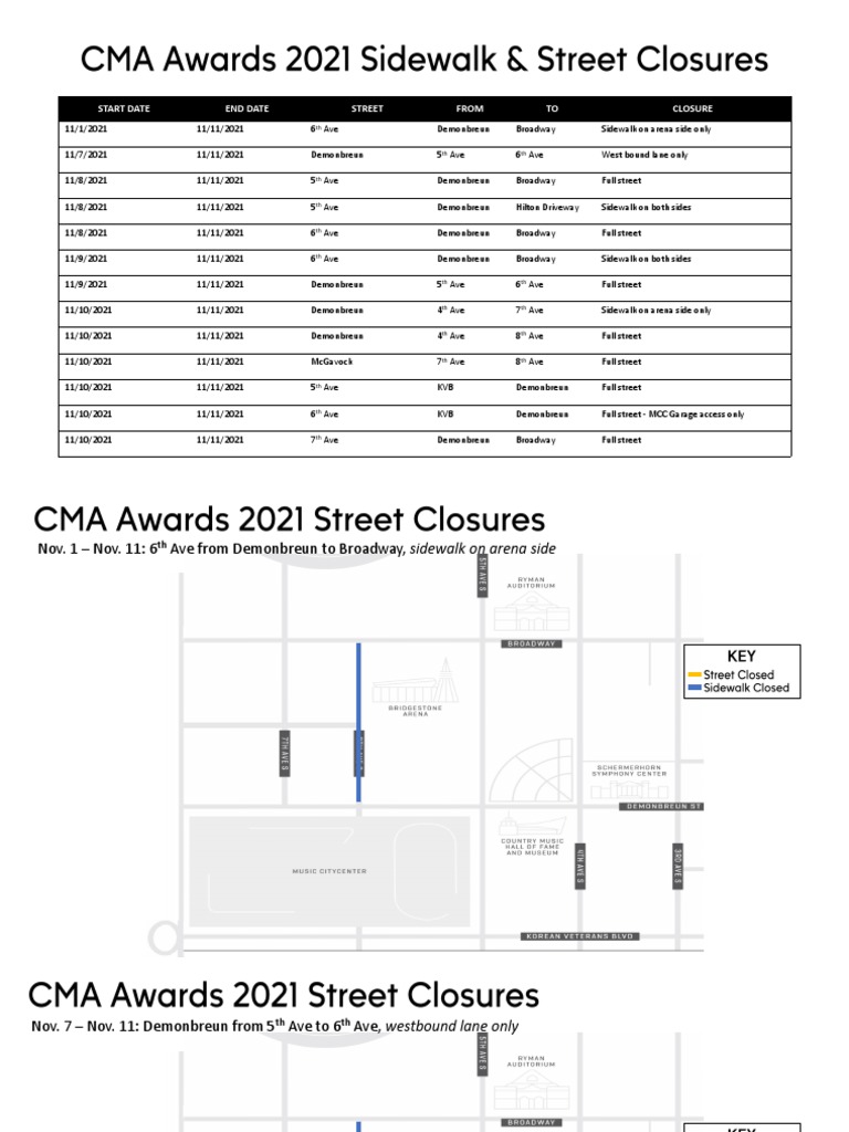 CMA Road Closures Map PDF