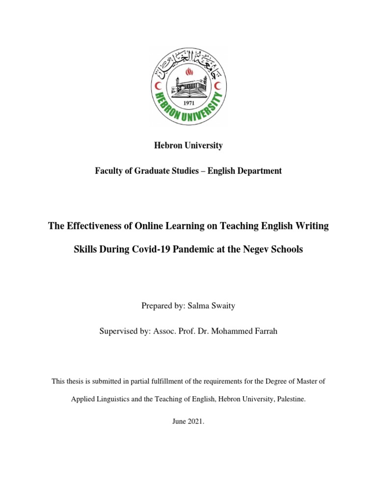 The Effectiveness of Online Learning On Teaching English Writing Skills ...