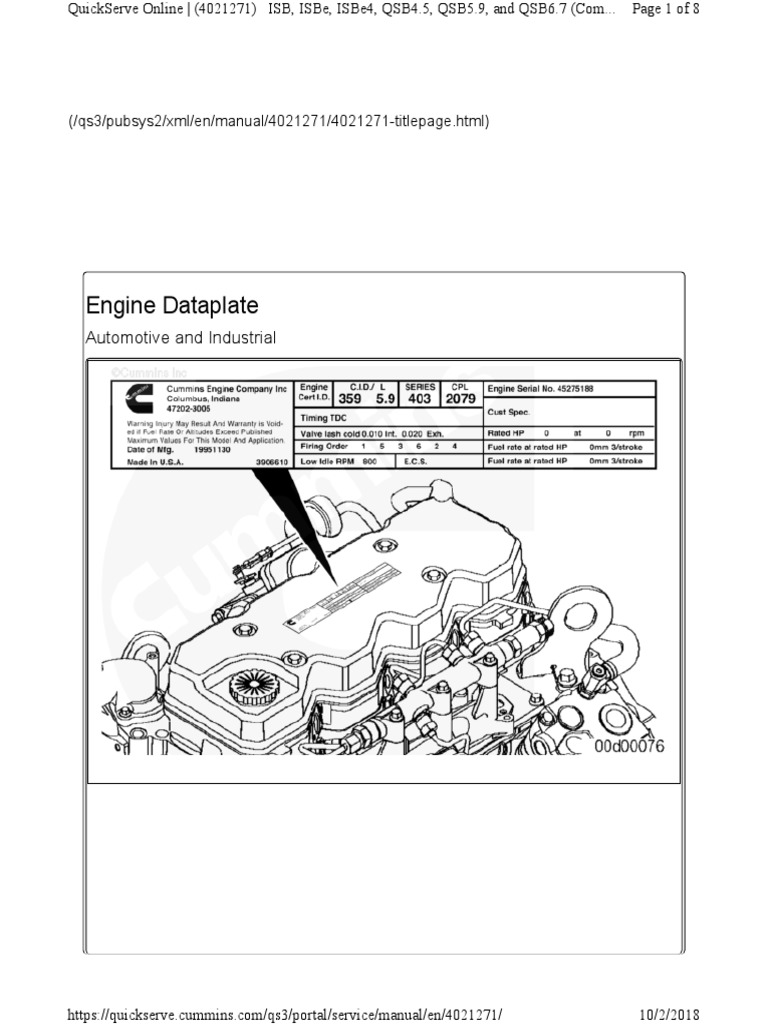 Engine Dataplate: Automotive and Industrial | PDF | Engines | Internal ...