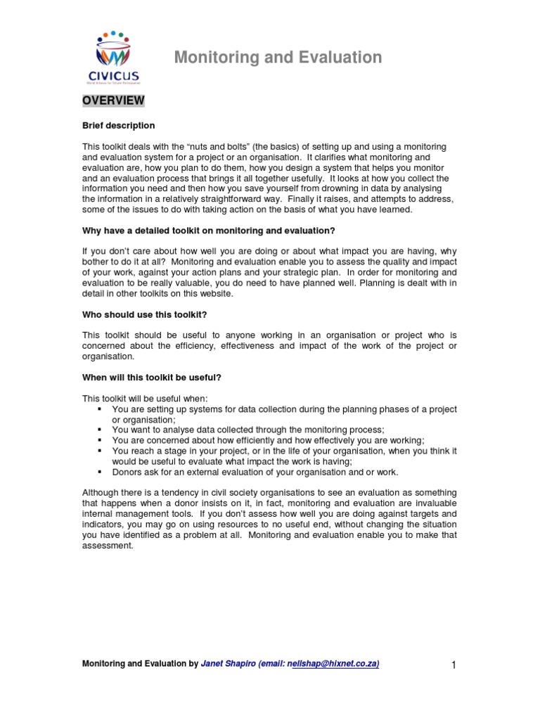 Monitoring and Evaluation Toolkit Guide | PDF | Business