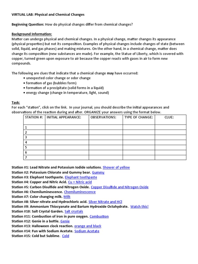 Virtual Lab on Physical and Chemical Changes | PDF | Chemical ...