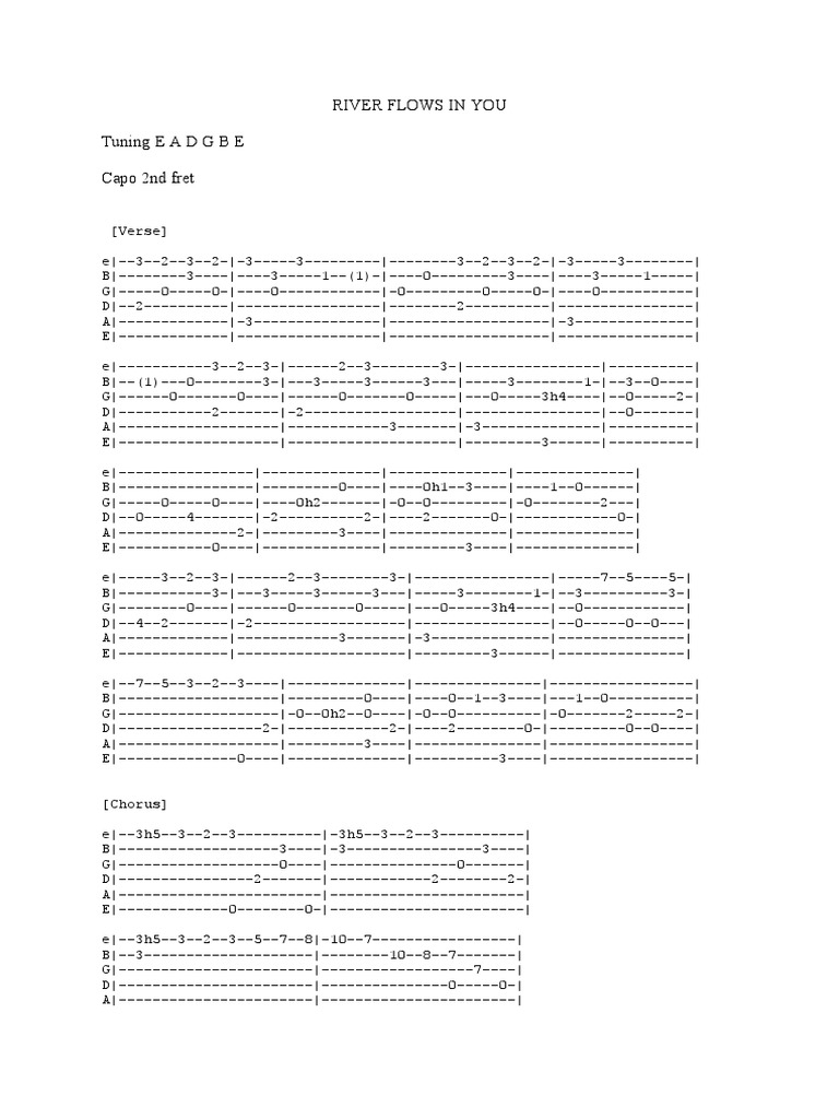 River Flows in You Guitar Tabs | PDF | String Instruments | Chordophones