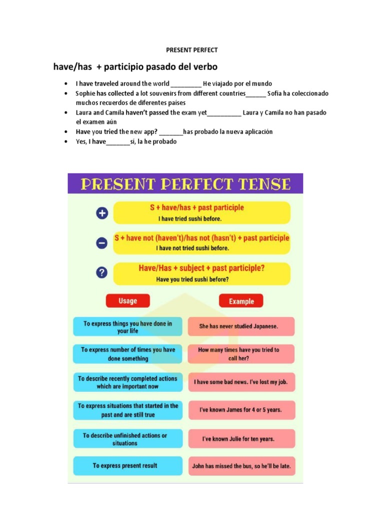 Present Perfect - Activity Sep 3 | PDF | Grammar | Linguistics