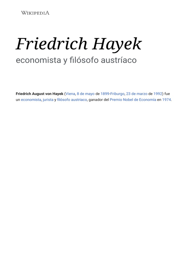 Friedrich Hayek: Economista y Filósofo Liberal | PDF | Friedrich Hayek ...