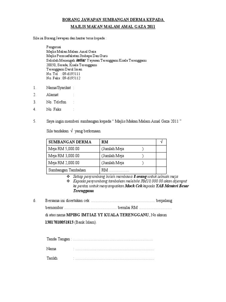 Borang Jawapan Makan Malam Pdf