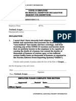 Religious and Medical Exemption Declaration. Auto Warehousing Company. Portland Oregon
