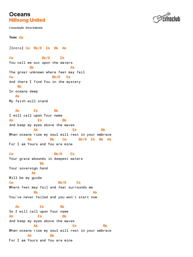 Hillsong Oceans Cifra PDF