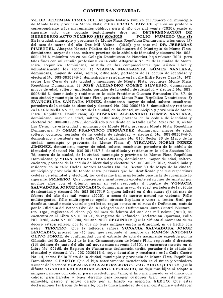 Derecho 2: Unidad 2: UNICARIBE: COMPULSA DETERMINACION DE HEREDEROS ...