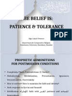 The Belief Is: Patience & Tolerance: Department For Comparative Religion Commenius University, Bratislava, Slovakia