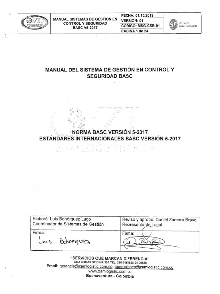 Manual Sistema de Gestión en Control y Seguridad BASC | PDF