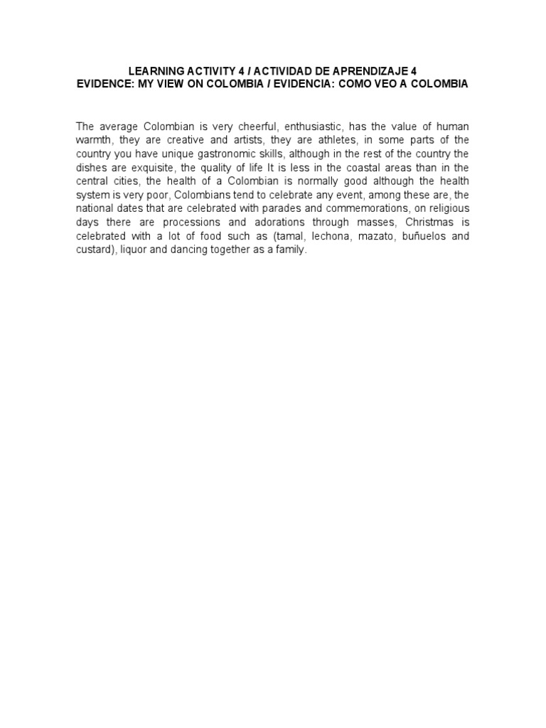 Learning Activity 4 My View On Colombia | PDF