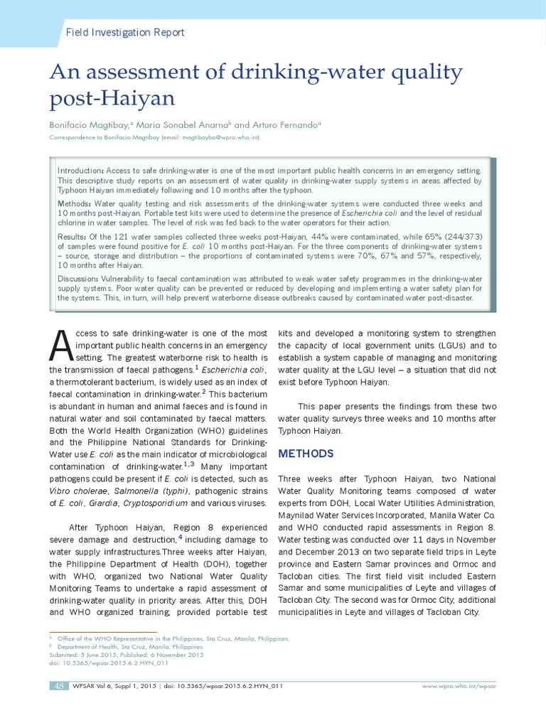 An Assessment of DrinkingWater Quality PostHaiyan Field