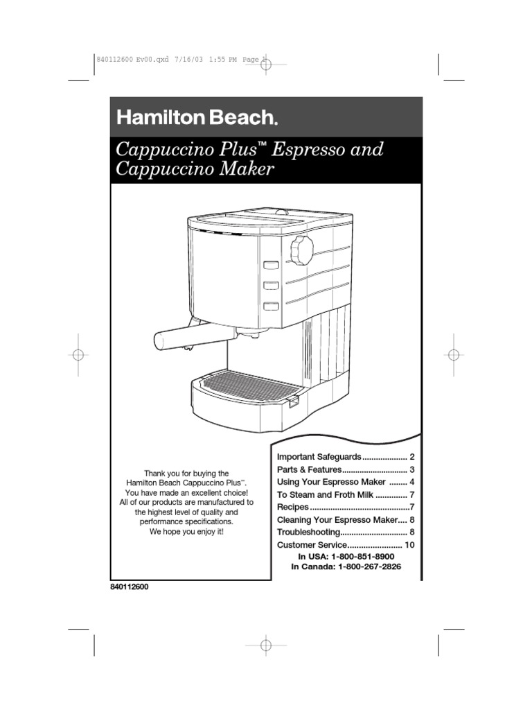Hamilton Beach 40729 Cappuccino Plus Espresso Maker 