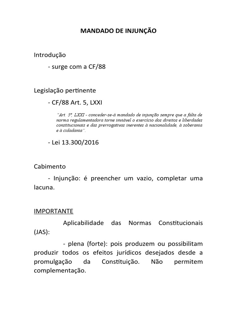 Mandado de Injunção: Conceitos e Aplicações | PDF | Constituição ...