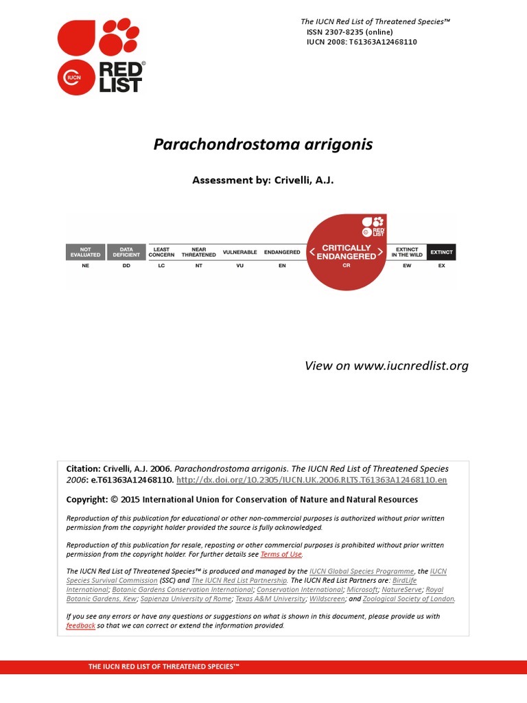 Crivelli 2006 Parachondrostoma Arrigonis. The IUCN Red List of