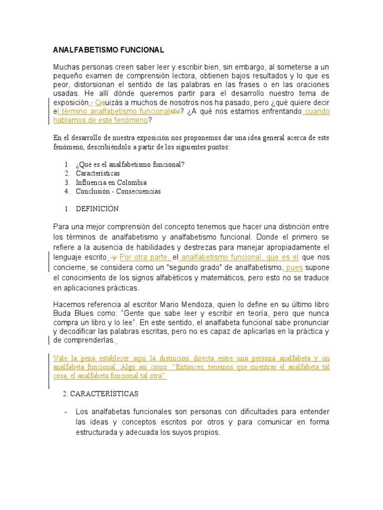 Analfabetismo Funcional Pdf Literatura Aprendizaje