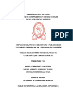 Unificación Del Proceso de Apertura y Publicación de Testamento Cerrado en La Legislación Salvadoreña