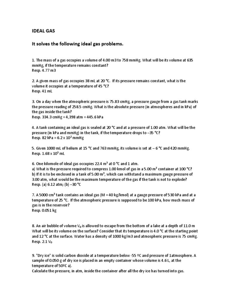 Ideal Gases Problems | PDF | Pressure | Gases