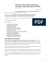 Lathe Machine Definition Parts Types Operation Specification Advantages Application Notes PDF