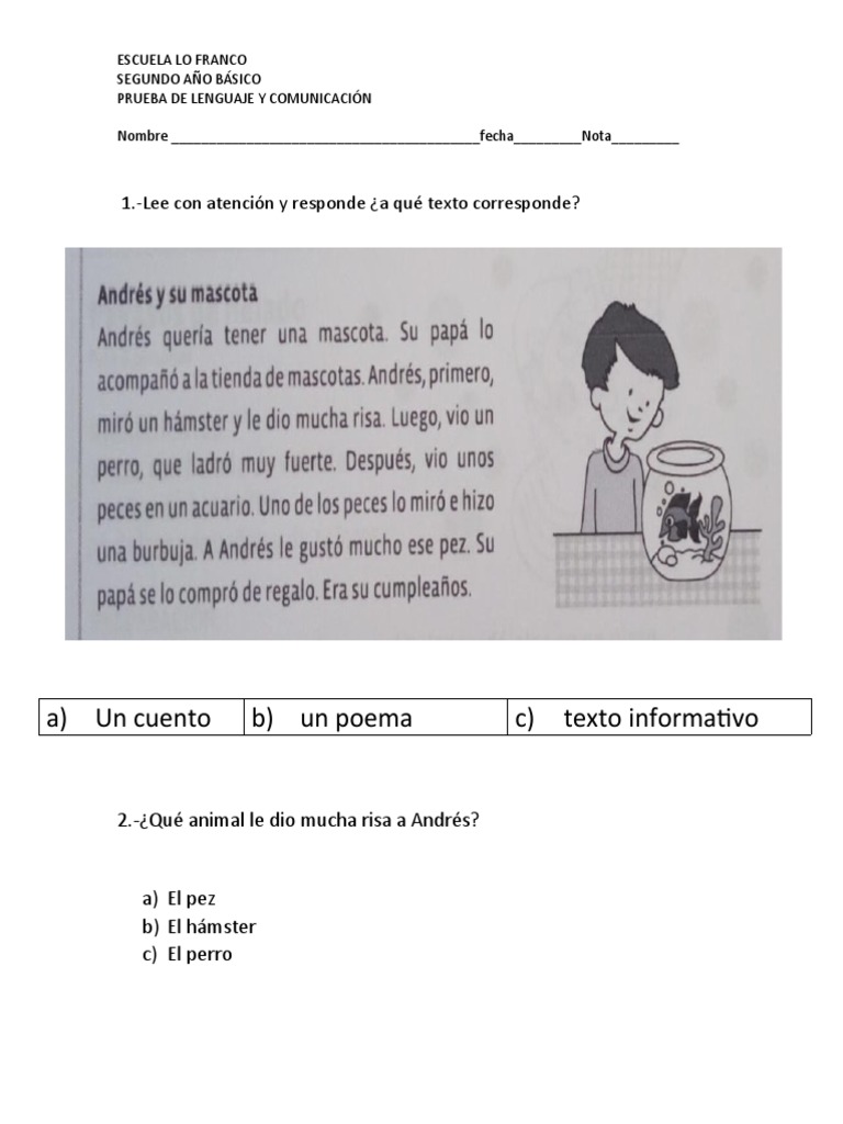 Prueba de Lenguaje Segundo Año Básico | PDF | Clásicos | Ficción general