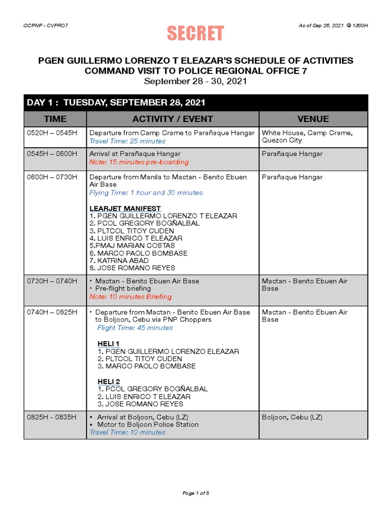 Command Visit To Pro7 As of Sep 26, 2021 - at 1300h | PDF