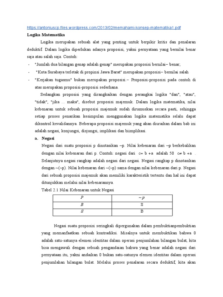 Konsep Dasar Logika Matematika | PDF