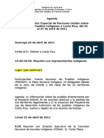 Agenda Relator Especial Derechos Pueblos Indígenas visita a Costa Rica 25 al 27 de abril