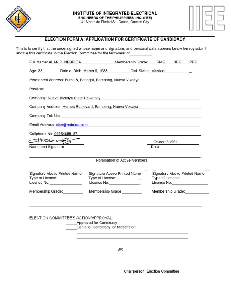 Alan Chapter Election Form A | PDF