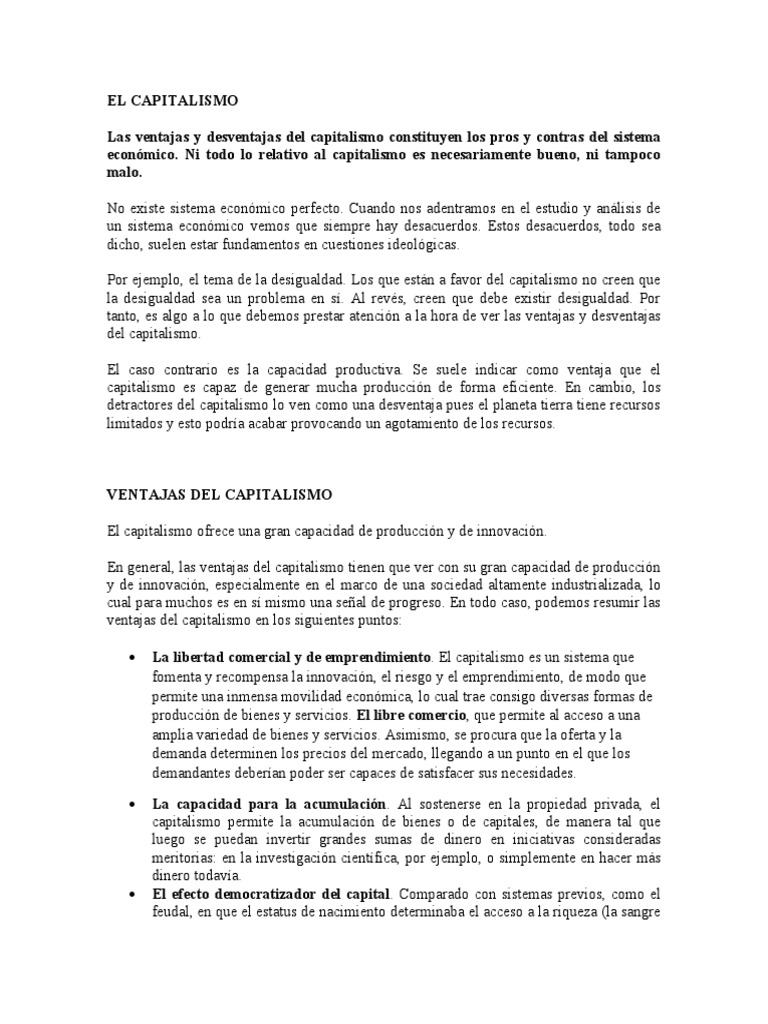 Ventajas y Desventajas Del Capitalismo | PDF | Capitalismo | Consumo