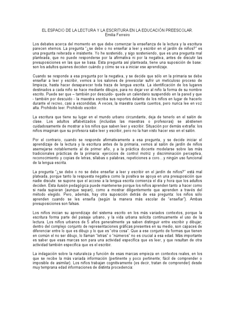 EL ESPACIO DE LA LECTURA Y LA ESCRITURA EN LA EDUCACIÓN PREESCOLAR ...