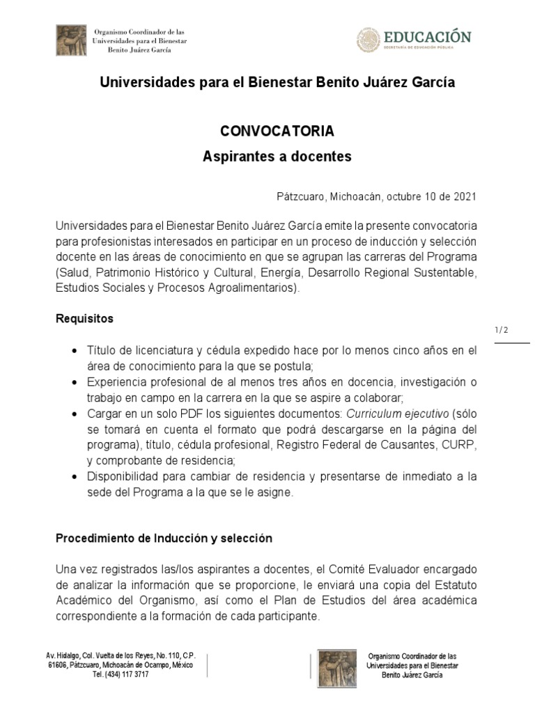 Convocatoria para Aspirantes a Docentes | PDF | Crecimiento personal y ...