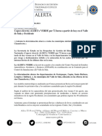 Boletín de Alerta 008, Copeco Decreta Alerta Verde para El Valle de Sula y El Occidente Del País