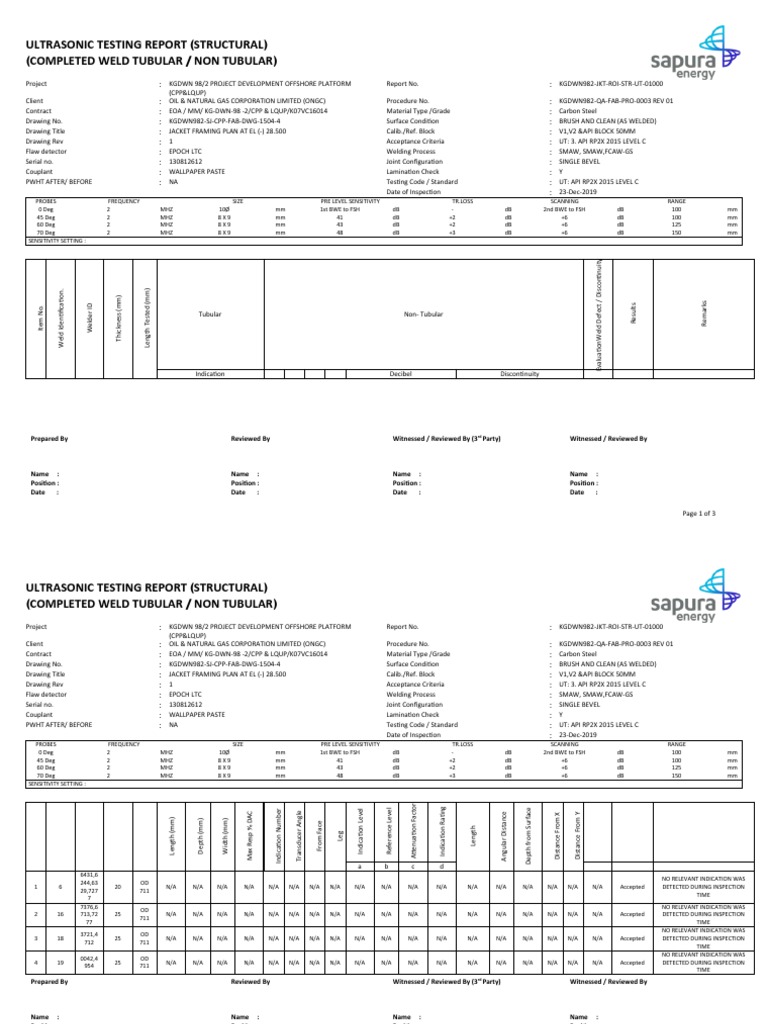 Ultrasonic Testing Report for KGDWN 98/2 | PDF | Welding | Construction