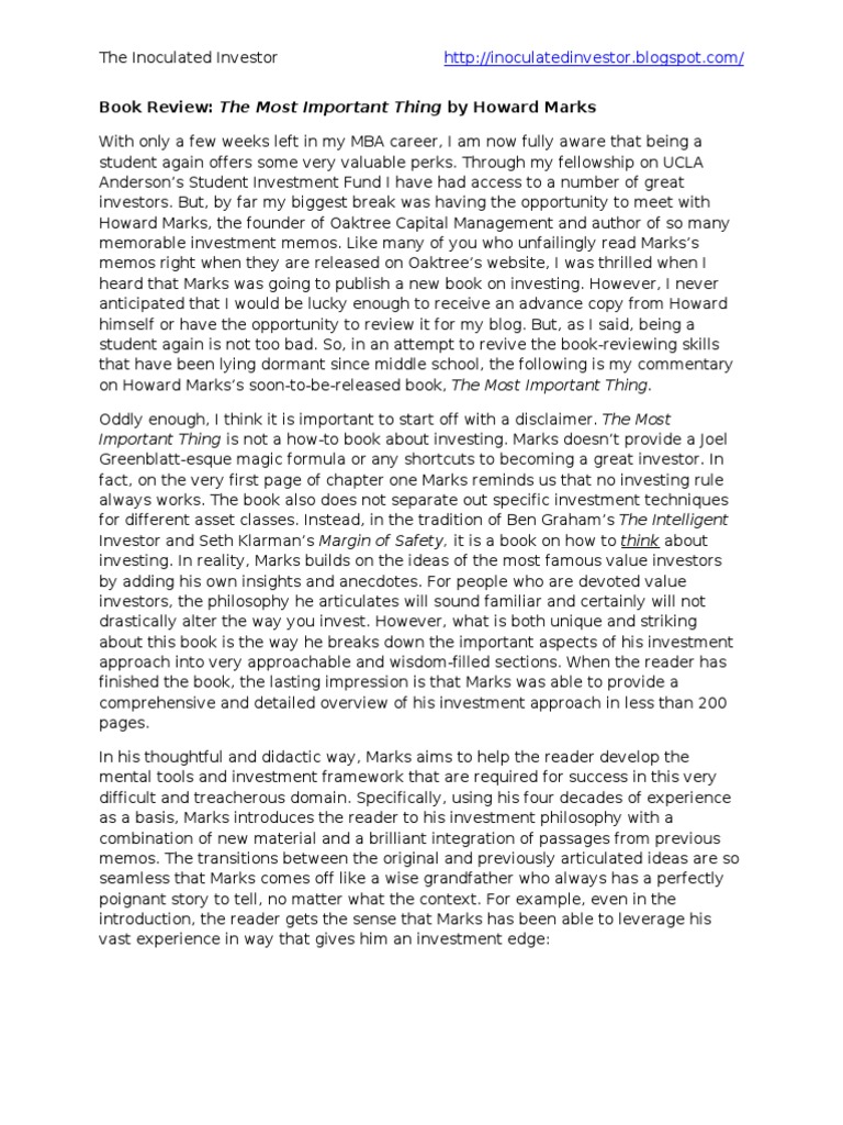 Book Review The Most Important Thing By Howard Marks Pdf